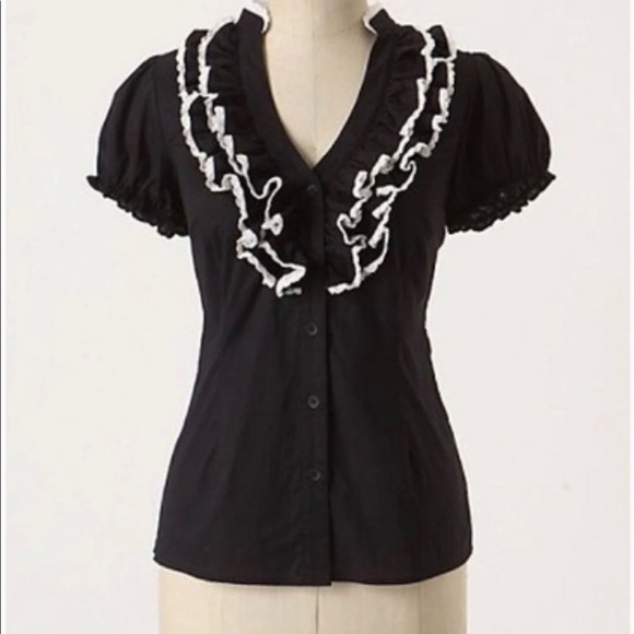 Anthropologie Tops - Anthropologie Odille Black & White Ruffle Blouse